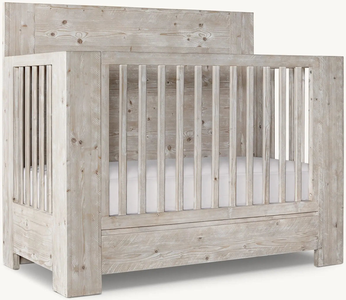 Durable Teak Wood Convertible Baby Crib, Weathered Gray Rustic Nursery Cot