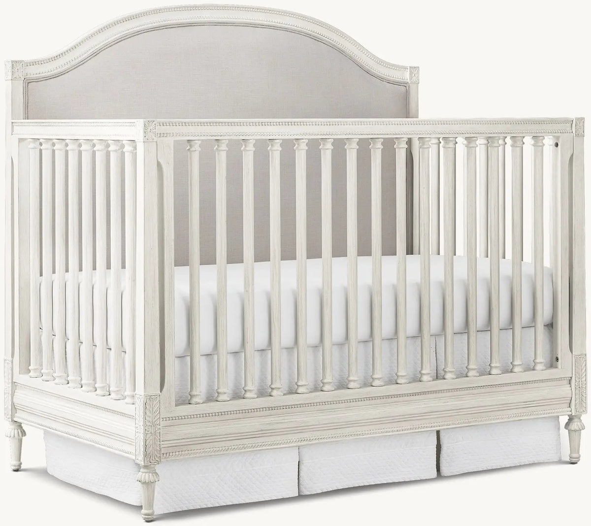 Elegant French Style Convertible Baby Crib Handcrafted Mahogany Wood Distressed White Nursery Furniture