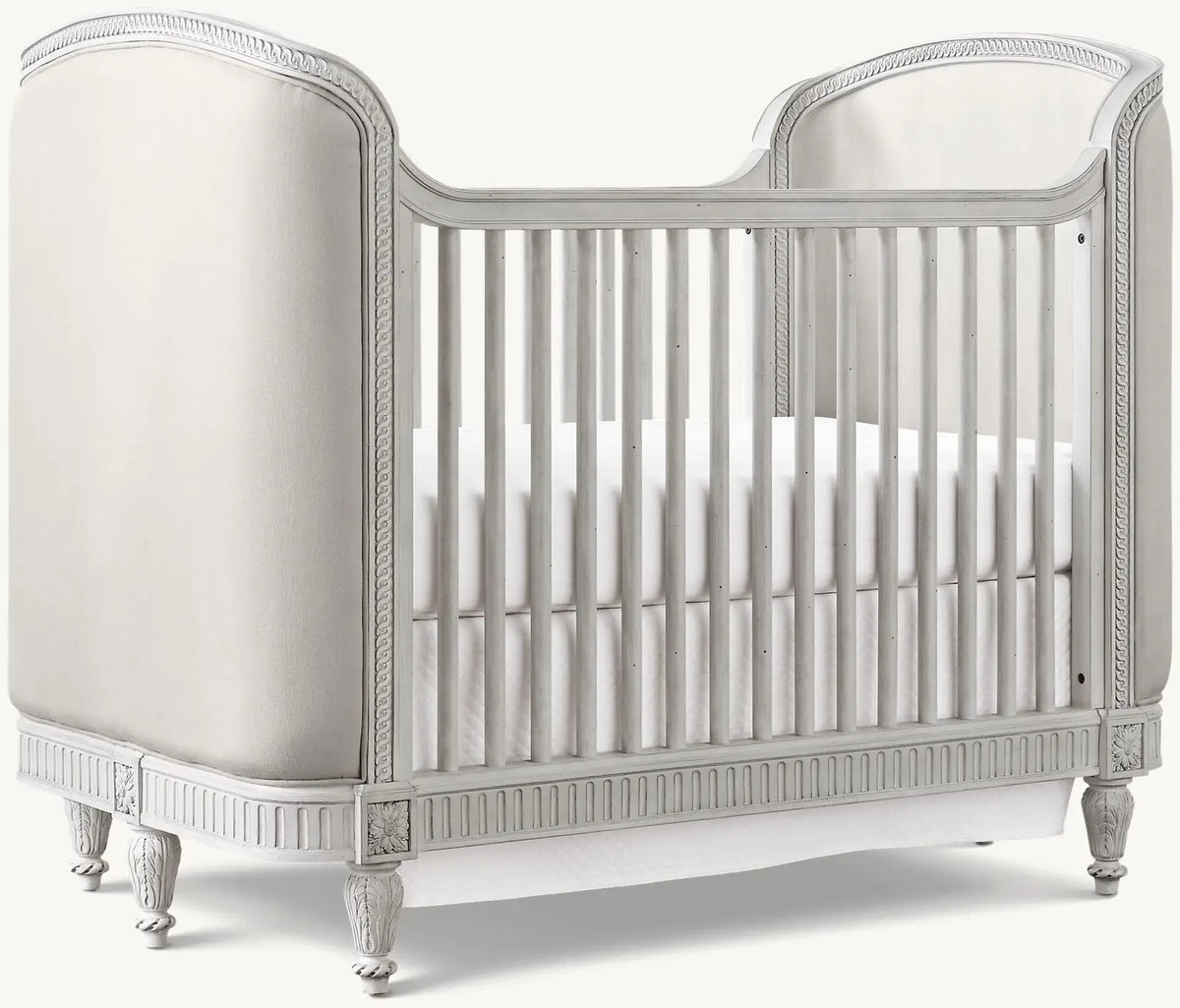 Elegant French Style Distressed Grey Mahogany Convertible Baby Crib Nursery Furniture