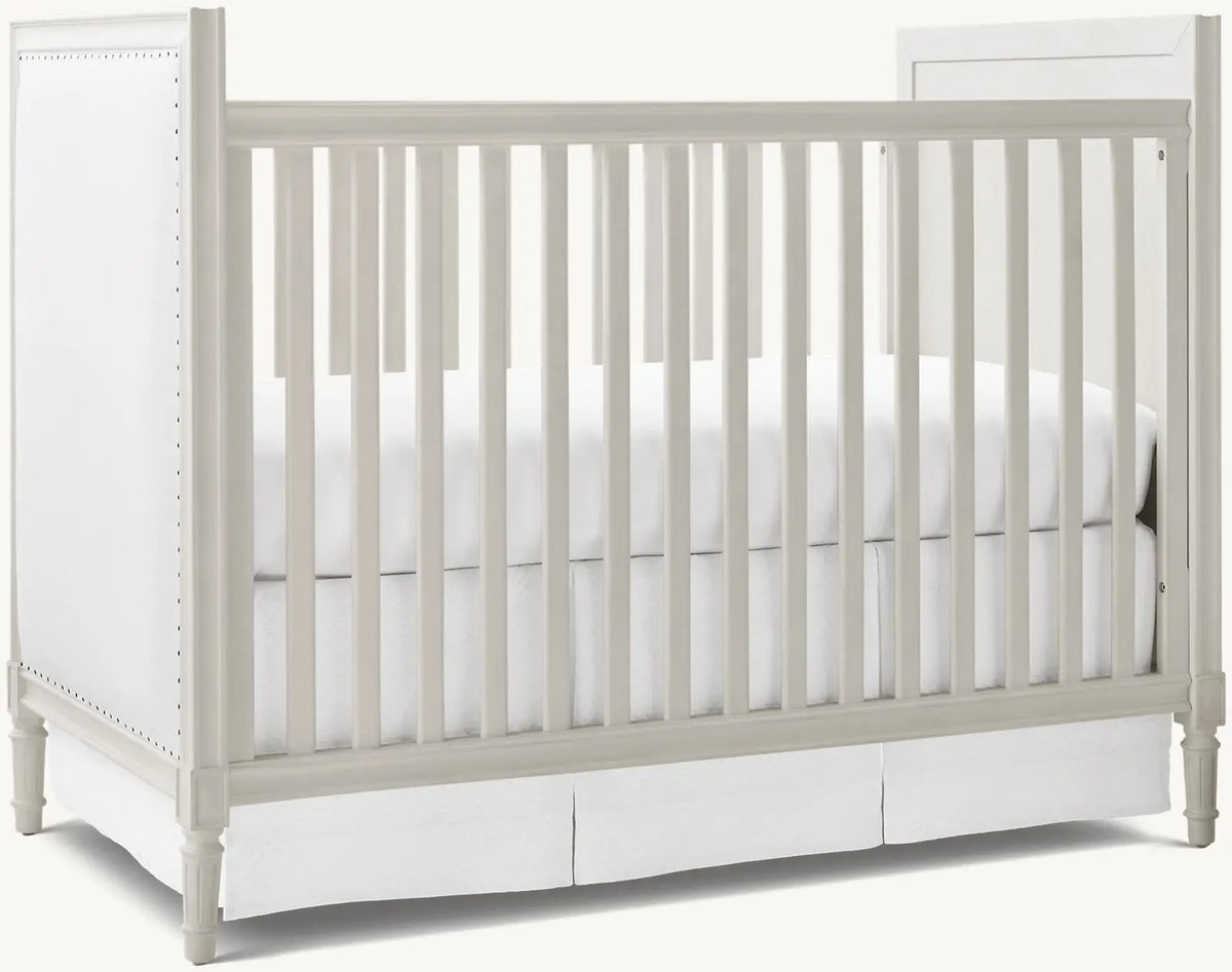 Premium Transitional Convertible Baby Crib - Mahogany Wood & Upholstered Headboard