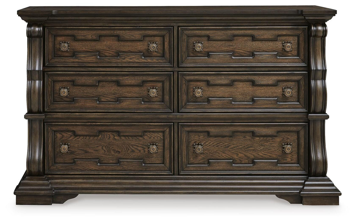 6 Drawer Dresser Dark Brown Solid Wood Storage