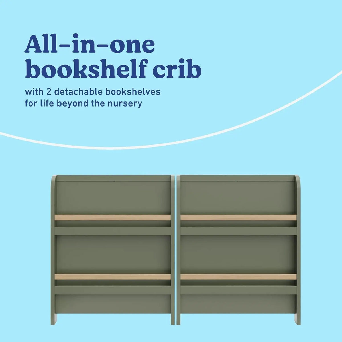 Versatile 4-in-1 Convertible Nursery Crib with Storage Drawer, Toddler Bed, Daybed, Bookshelves