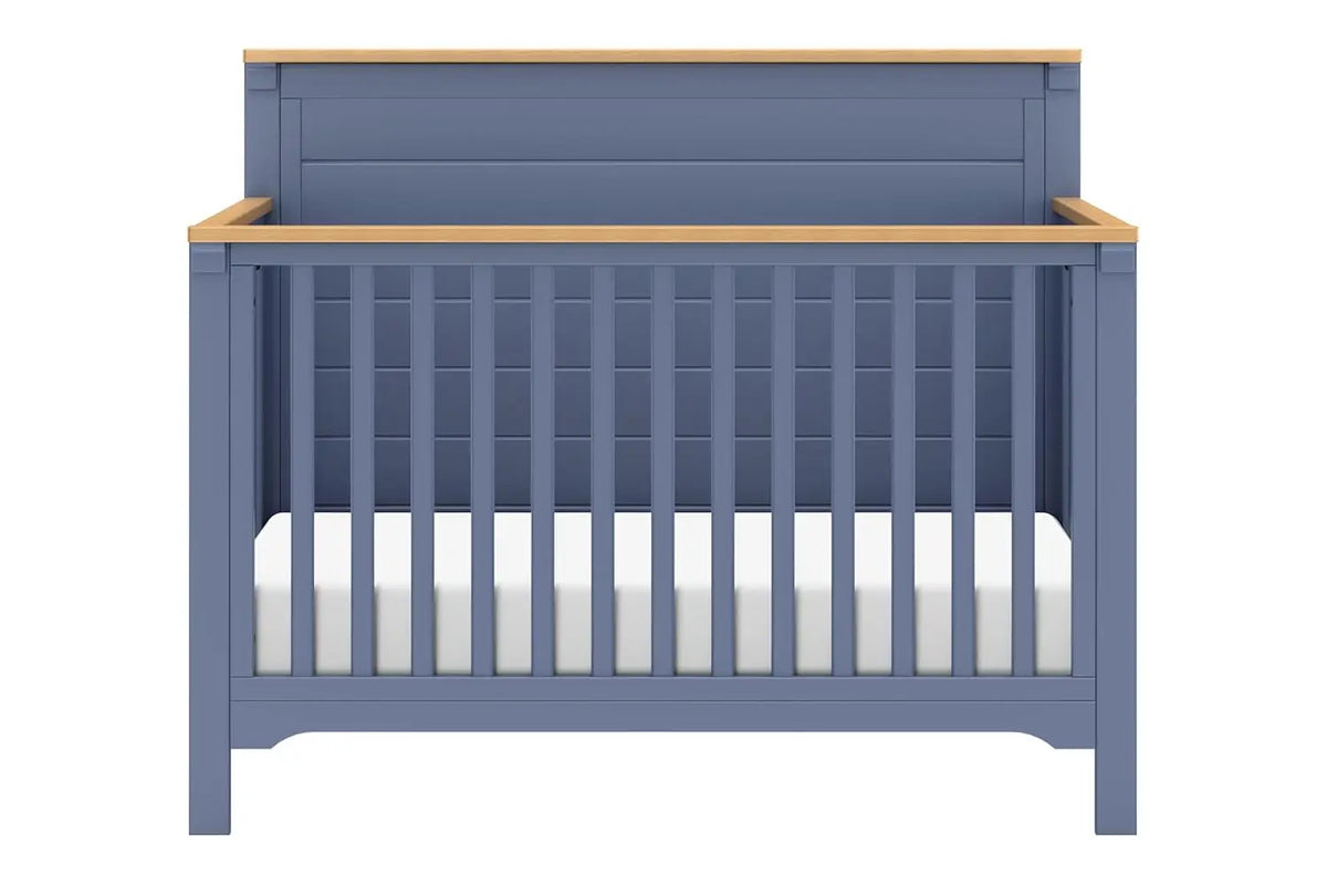 Versatile Cove Blue & Honey Wood Convertible Baby Crib for Nursery