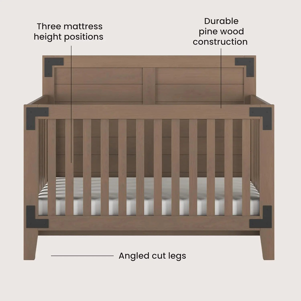 4-in-1 Convertible Baby Crib, Non-Toxic Finish, Adjustable Mattress, Day Bed