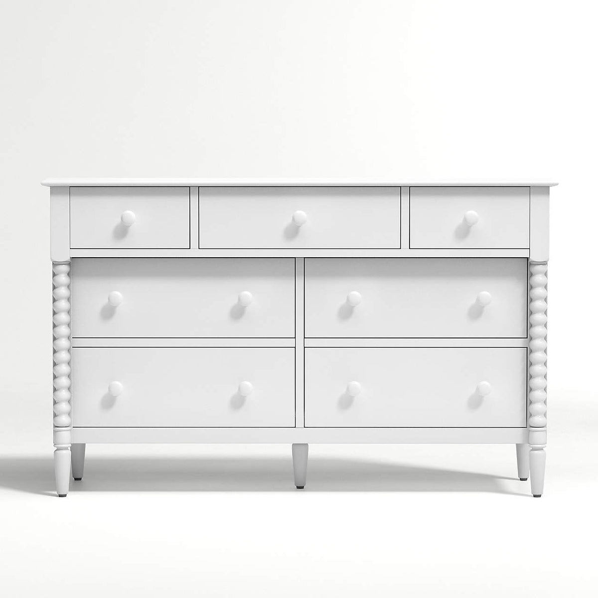 137cm White Spindle Wood Wide 7-Drawer Kids Dresser