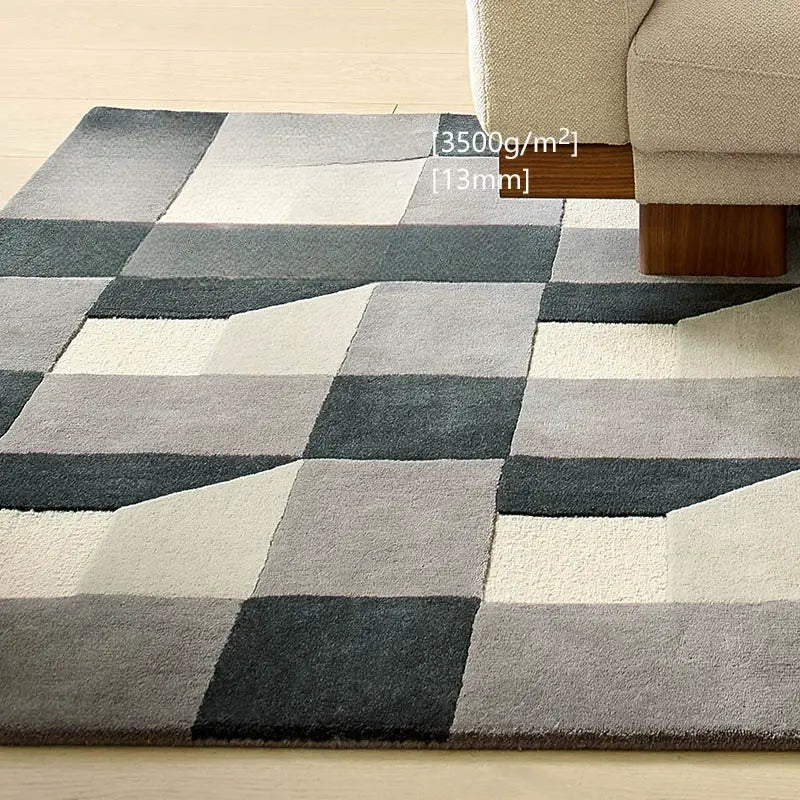 TheChildhood Modern French Geometric Plaid Nursery Rug Handmade