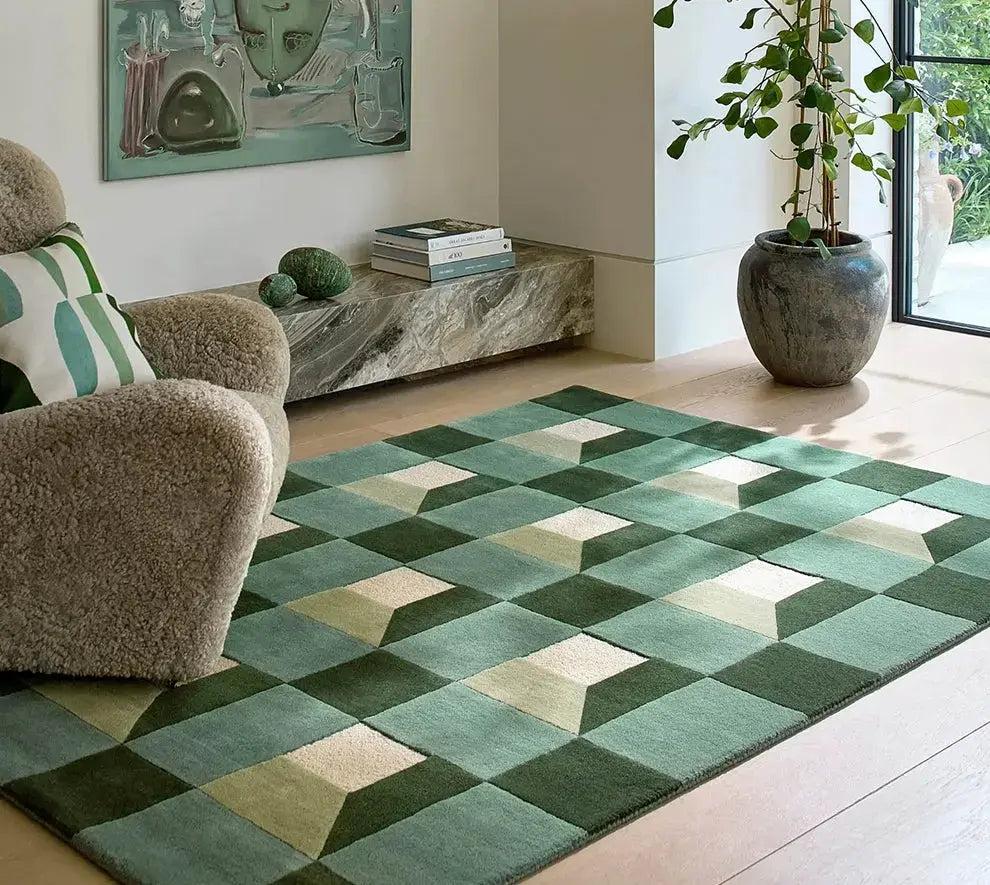 TheChildhood Modern French Geometric Plaid Nursery Rug Handmade