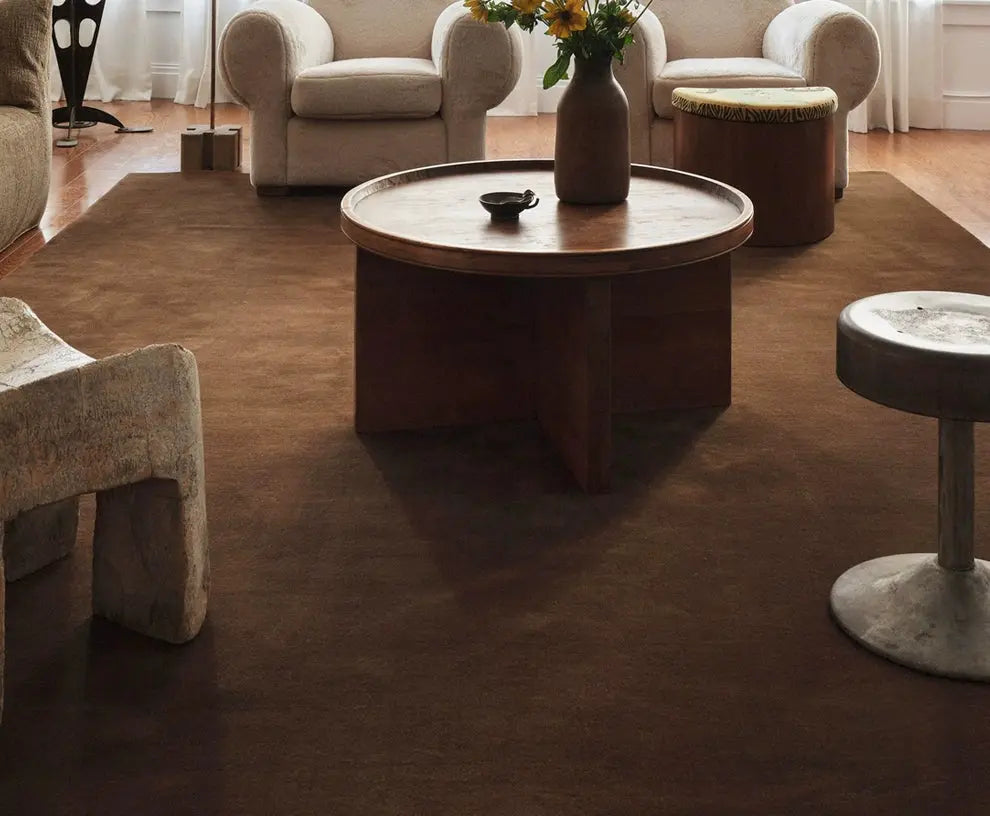 2025 new handmade medieval retro brown carpet living room full bedroom bedside minimalist pure color French homestay - The Child Hood