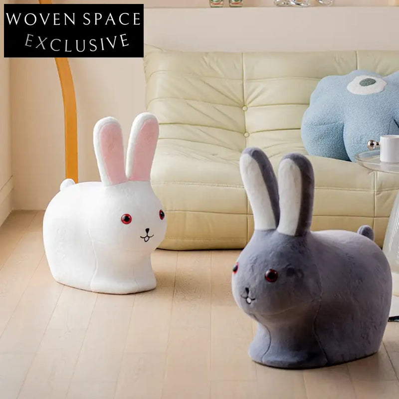 Charming Nordic Velvet Animal Rabbit Kids Stool Chair for Playroom & Living Room