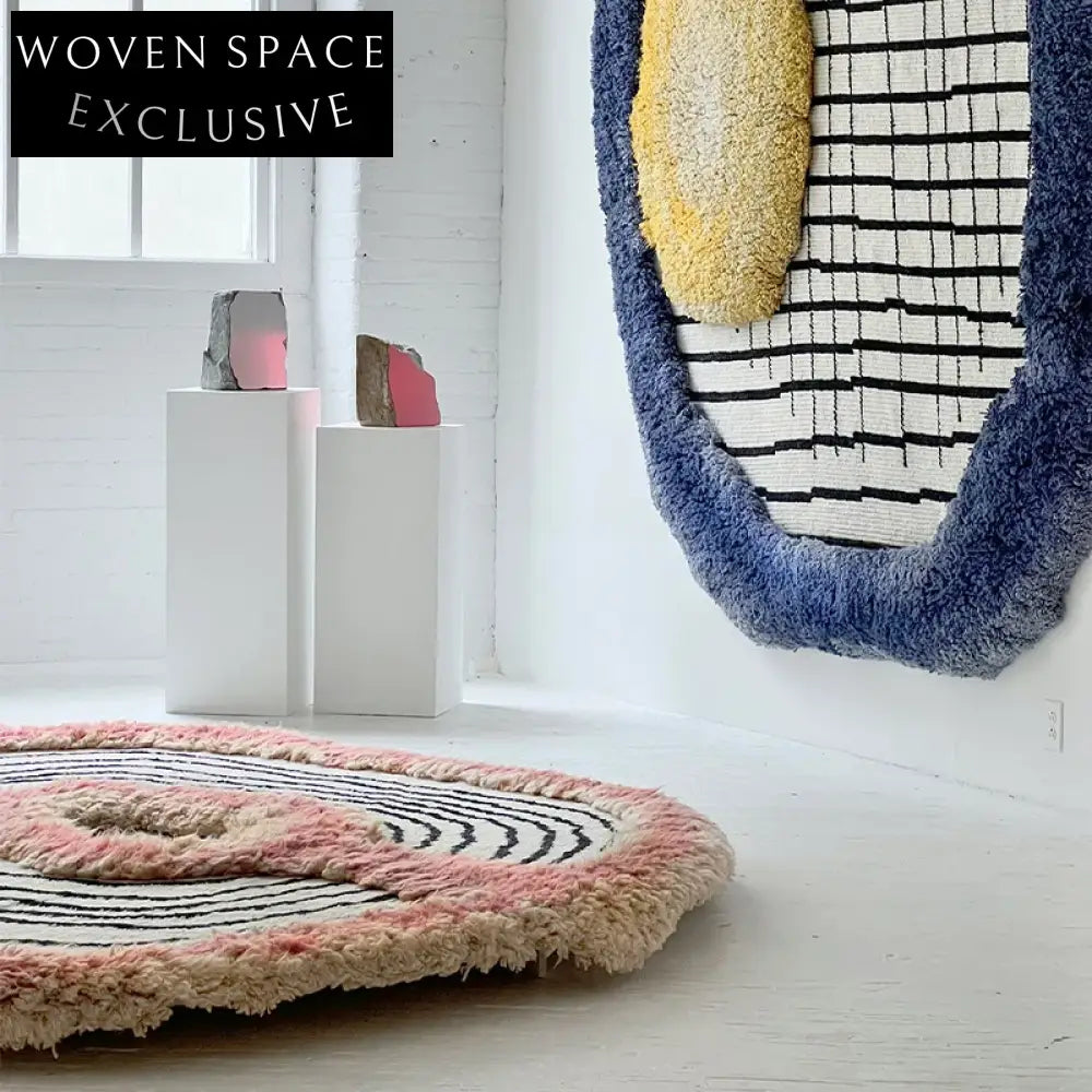 Chic Irregular Abstract Area Rug, Modern French Luxury Polyester Floor Carpet