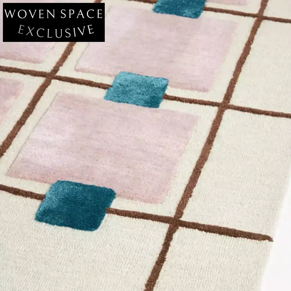 Chic Pink Plaid Polyester Area Rug for Modern Bedroom, Living Room, Bedside