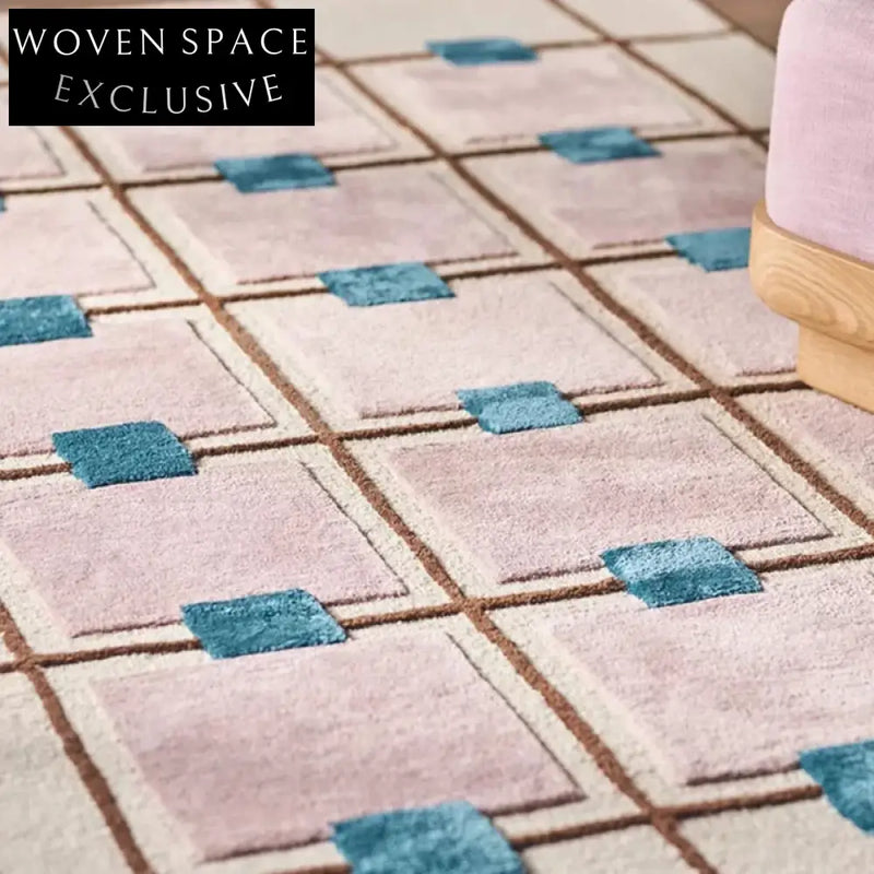 Chic Pink Plaid Polyester Area Rug for Modern Bedroom, Living Room, Bedside