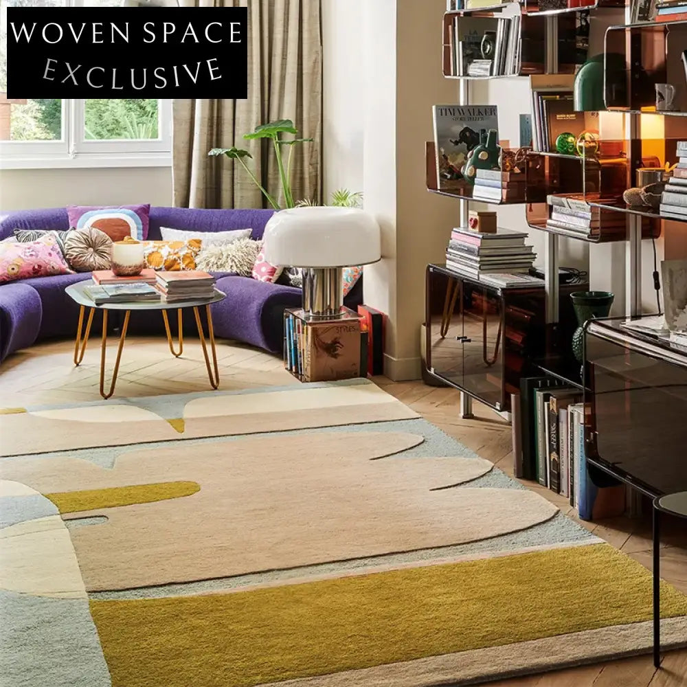 Cozy Handmade Cream Area Rug: Modern Minimalist Polyester Living Room Decor