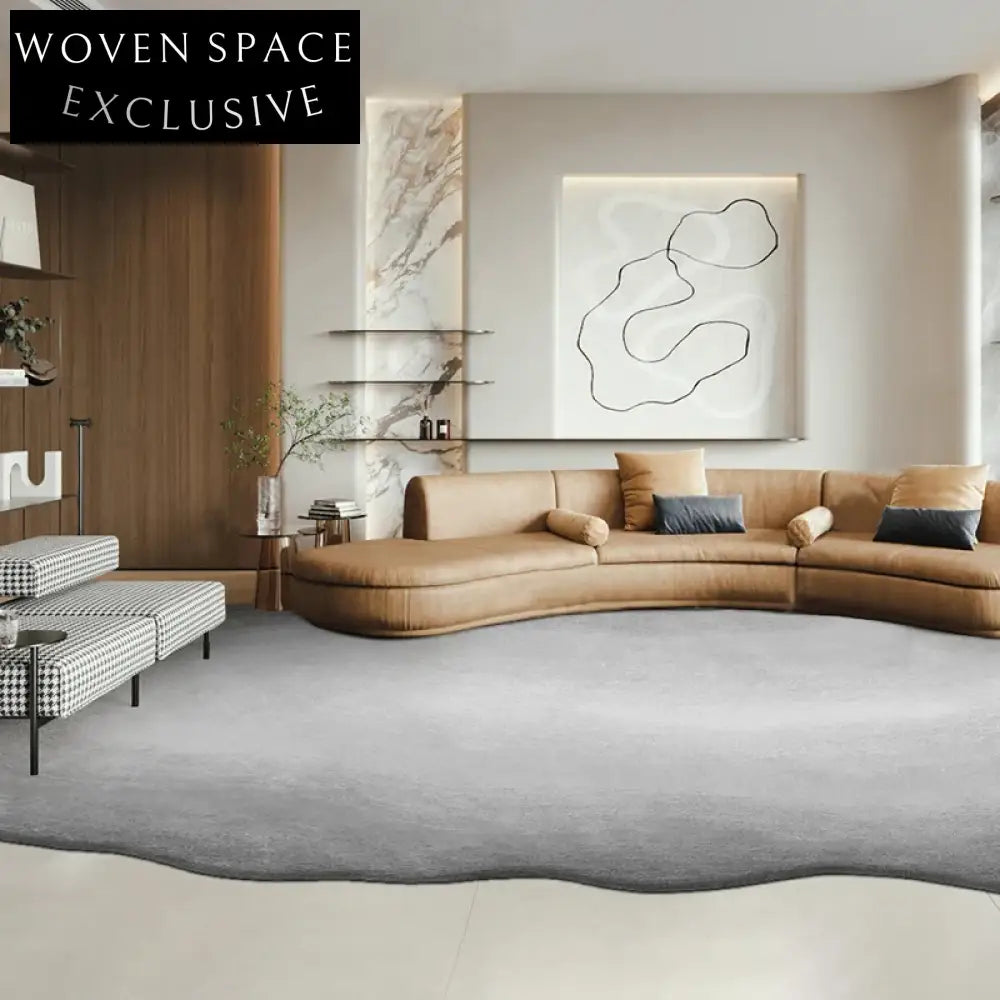 Custom Irregular Shaped Woolen Area Rug for Modern Wabi-Sabi Living Rooms