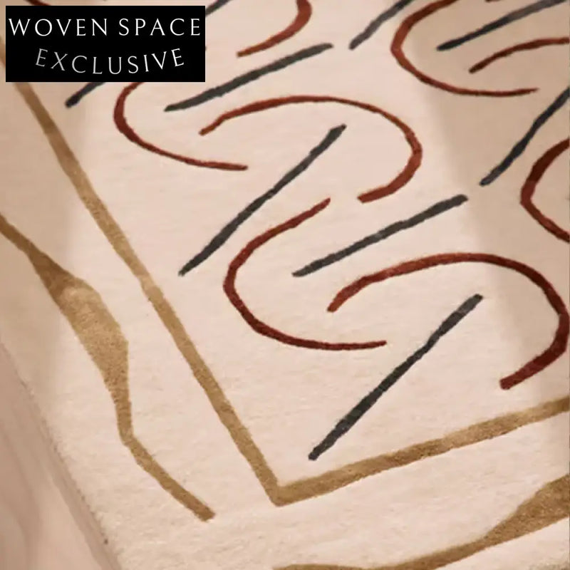 Custom Minimalist Wool Area Rug - French Vintage Beige Geometric Design