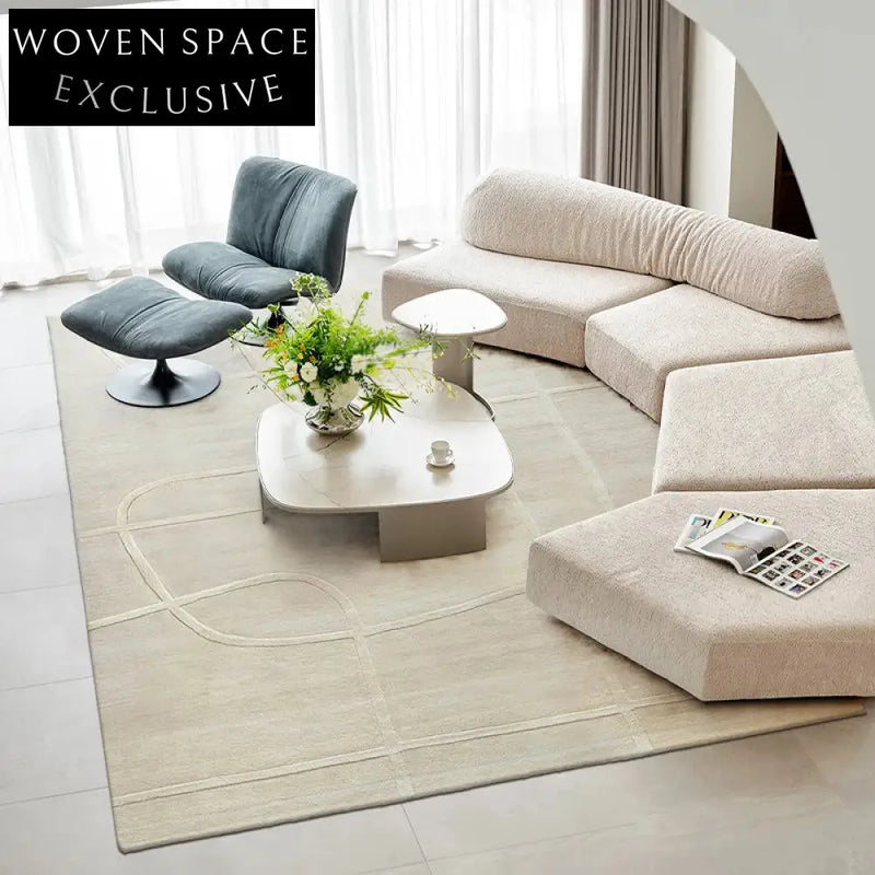 Elegant French Cream Handmade Wool Log Pattern Area Rug for Modern Homes