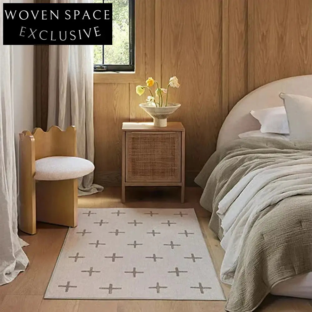 Elegant French Retro Cream Polyester Geometric Design for Living Room Rug