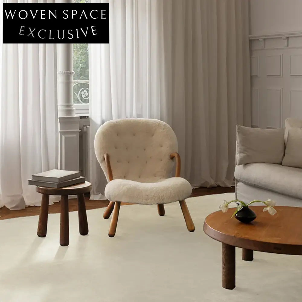 Exquisite French Retro Light Luxury Polyester Creamy-White Hand-Woven Area Rug