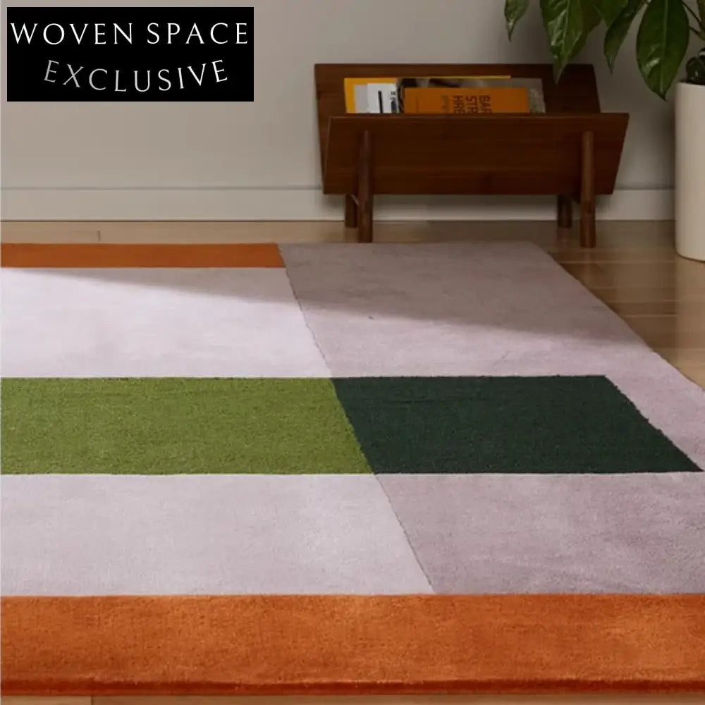 French Retro Cream Geometric Luxury Area Rug, 0.51-inch Thick Hand-Tufted Carpet