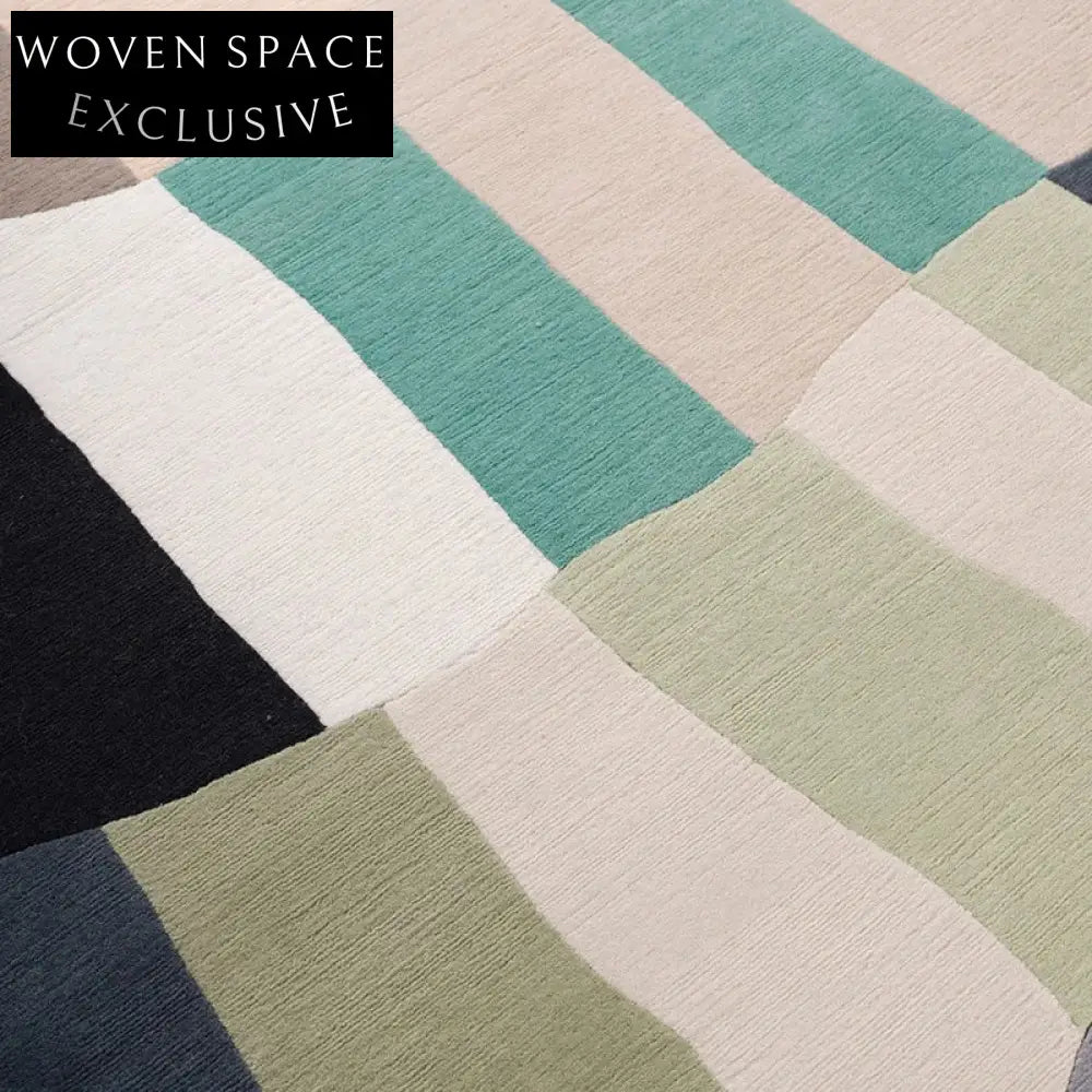 Handmade French Medieval Geometric Polyester Area Rug for Living Room Bedroom