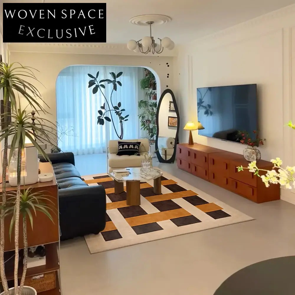 Luxurious Handmade Wool Geometric Area Rug for Modern French Home Decor
