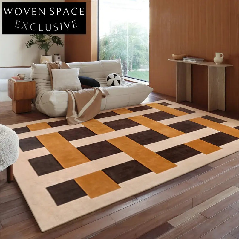 Luxurious Handmade Wool Geometric Area Rug for Modern French Home Decor