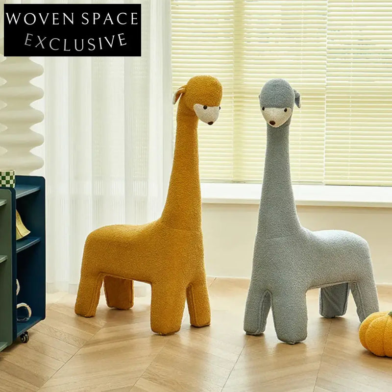 Modern Alpaca Kids Leisure Stool Pink Fabric Upholstery Solid Wood Chair