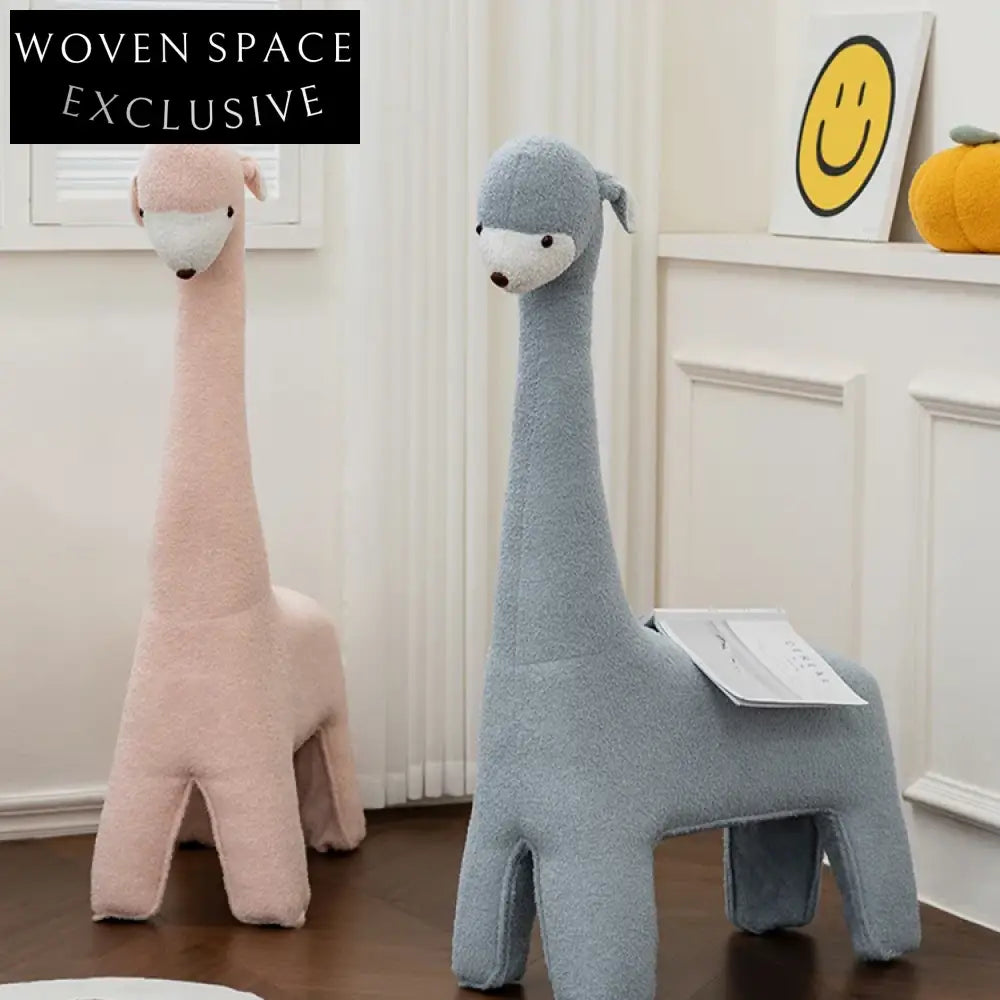 Modern Alpaca Kids Leisure Stool Pink Fabric Upholstery Solid Wood Chair