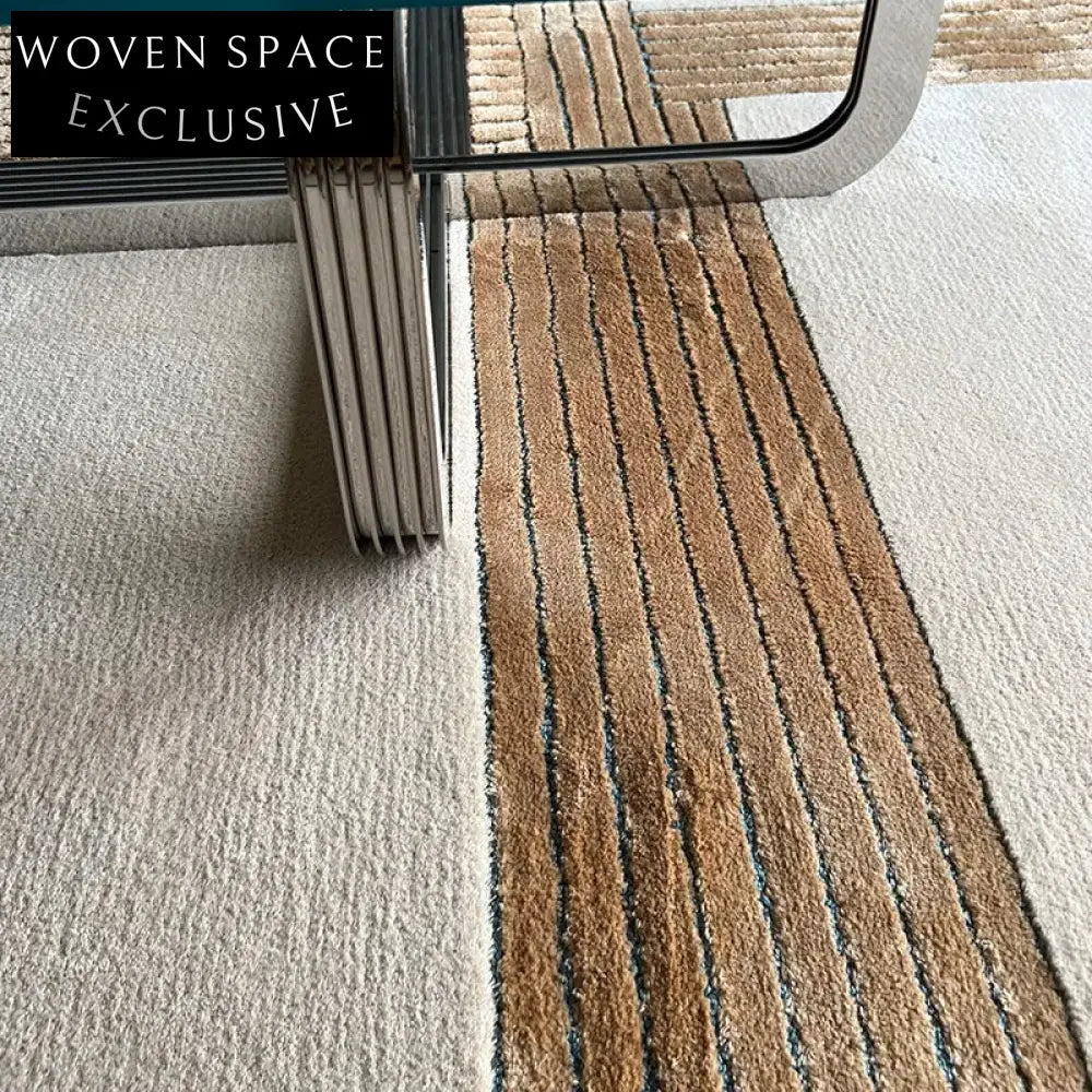 Modern Cream Geometric Living Room Carpet, Luxury Polyester Fiber Bedroom Area Rug