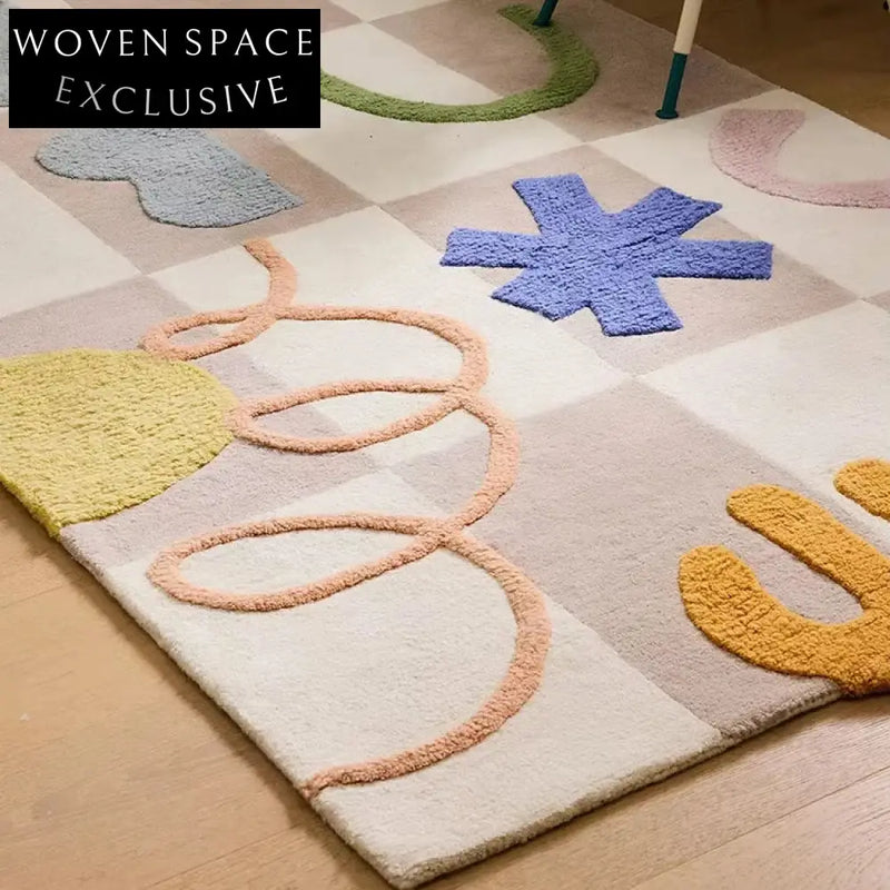 Modern Geometric Pattern Polyester Handmade Area Rug for Living Room Decor