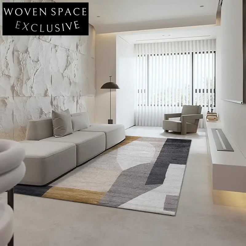 Modern Geometric Polyester Area Rug, Hand-Tufted Custom Design for Living Room Decor