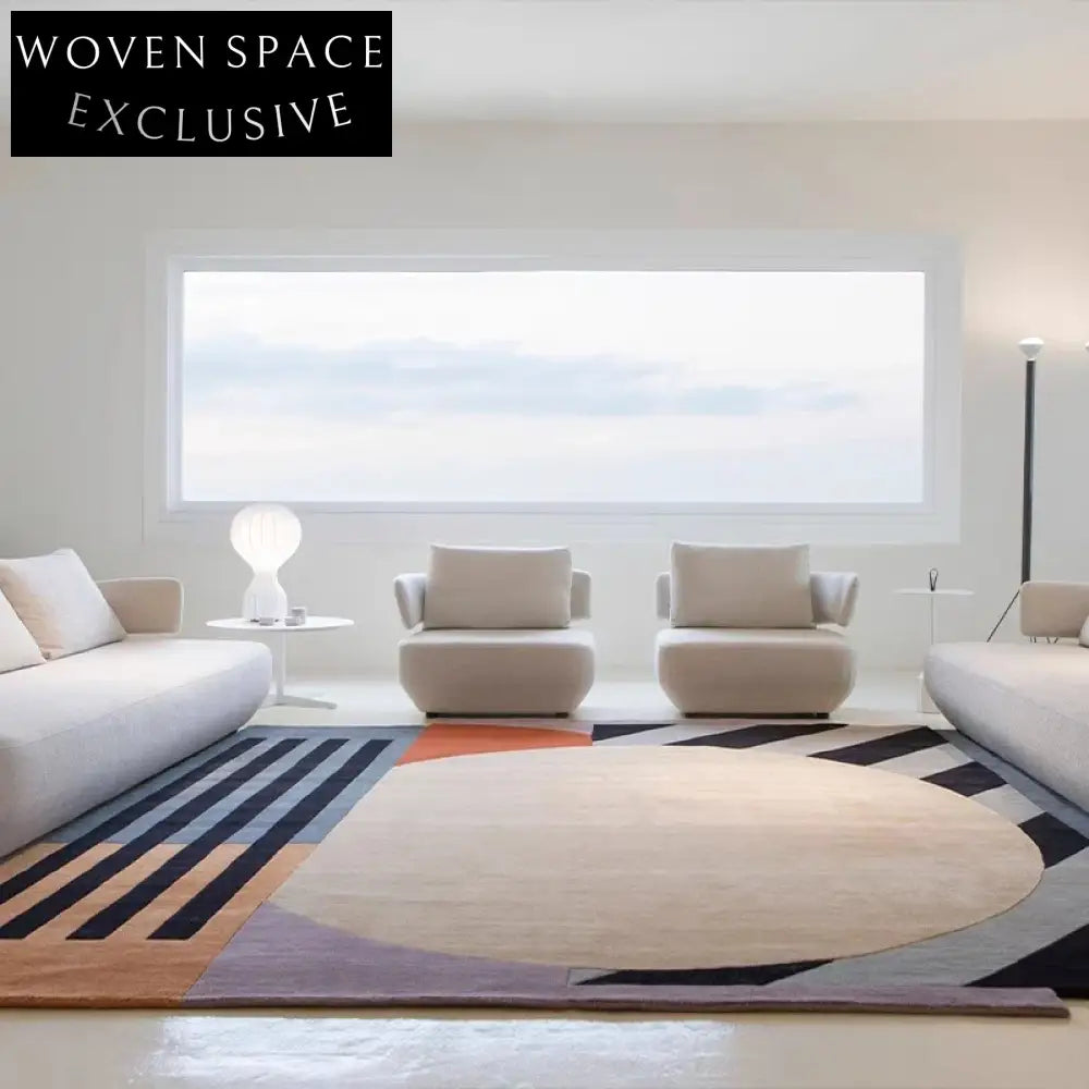 Modern Irregular Block Polyester Rug for Living Room, High-End Style Carpet
