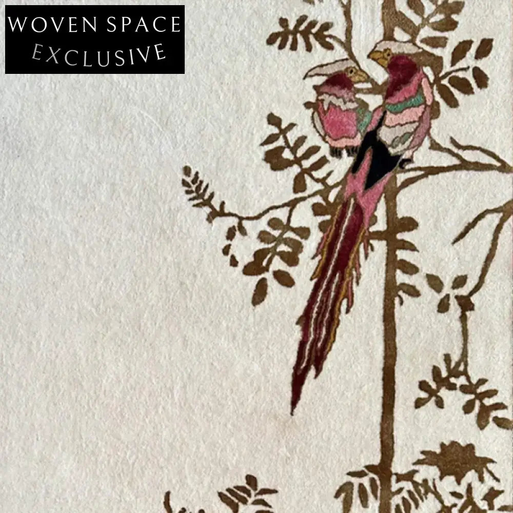 Modern Machine-Made Polyester Area Rug with Elegant Floral Bird Design