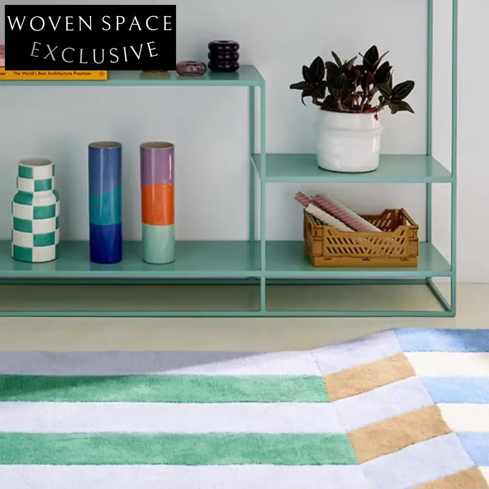 Nordic Boho Hand-Tufted Irregular Geometric Blue Area Rug for Living Room