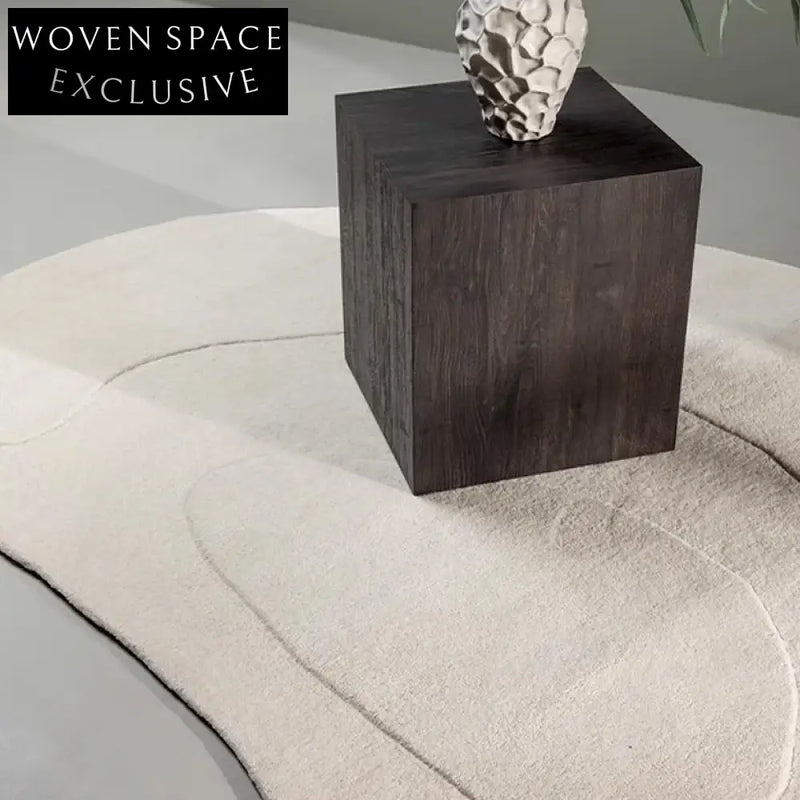 Plush Irregular Cream Geometric Area Rug - Modern Polyester Home Decor