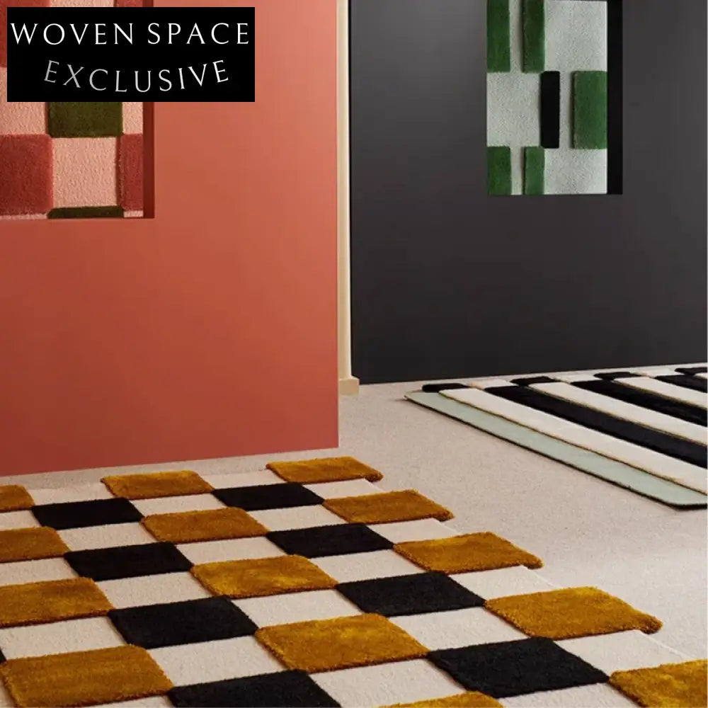Plush Irregular Geometric Polyester Area Rug, Thickened Bedroom Floor Accent
