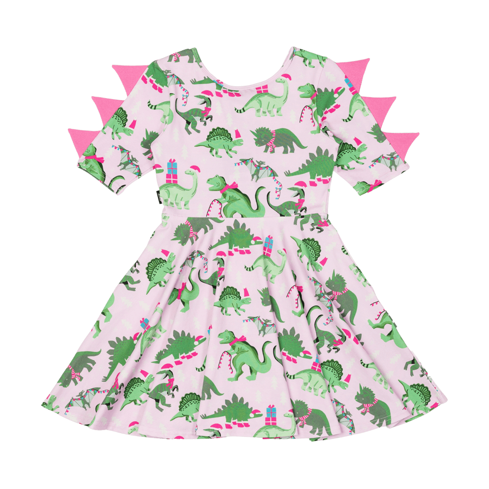 Pink Dino Spiked SS Waisted Dress
