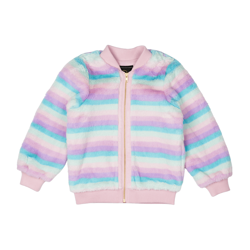 Pastel Stripe Fur Jacket