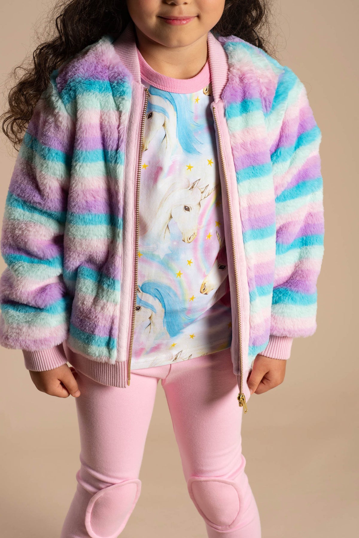 Pastel Stripe Fur Jacket